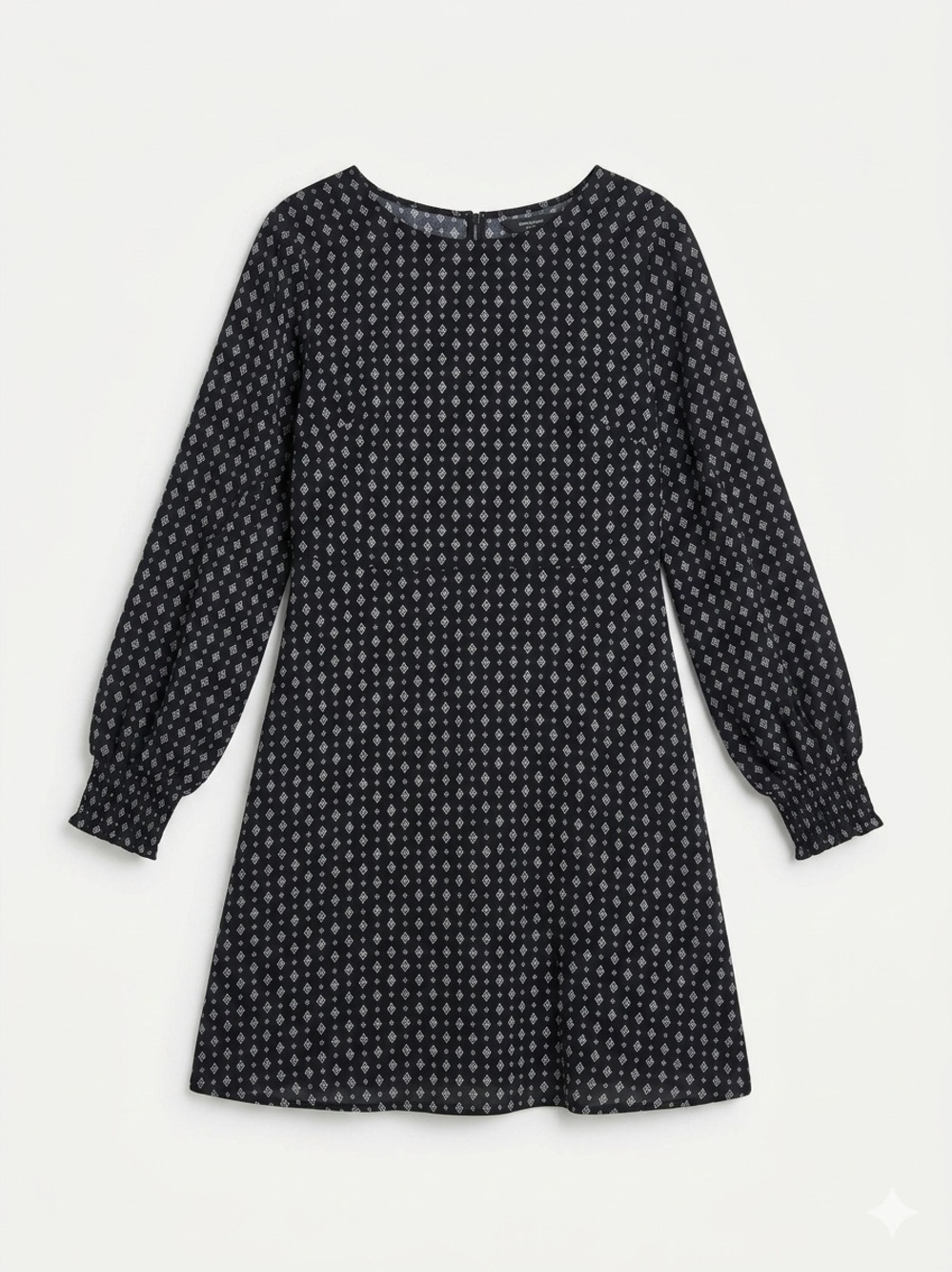 Vince Camuto Navy Geometric Long Sleeve A-Line Shift Dress MIDI Modern Retro